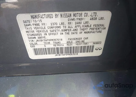 2015 Infiniti Q50 Premium из США, поврежденный, VIN JN1BV7AP0FM357018